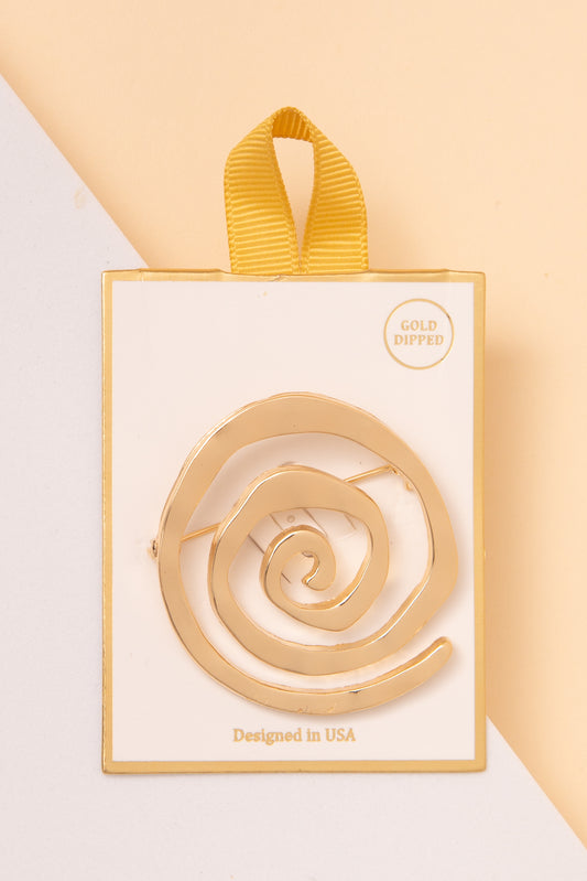 Harlow Gold Dipped Abstract Spiral Swirl Design Brooch Pin | Gold