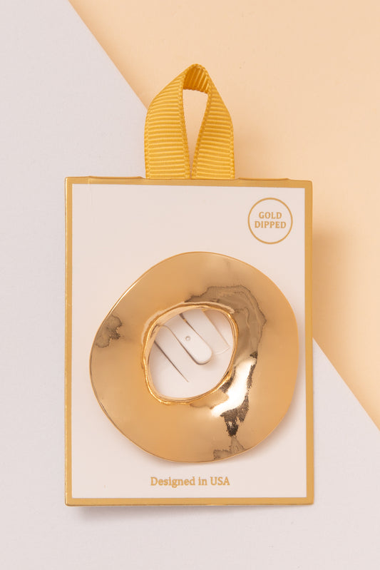 Catherine Gold Dipped Hammered Open Disc Shape Brooch Pin | Gold