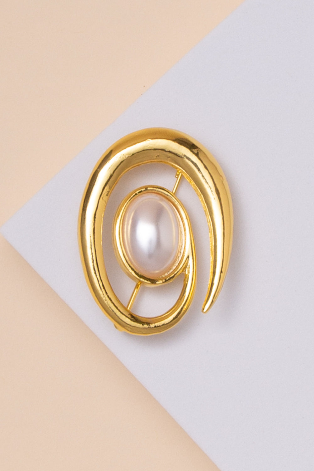 Elena Polished Pearl Oval Swirl Shape Brooch Pin
