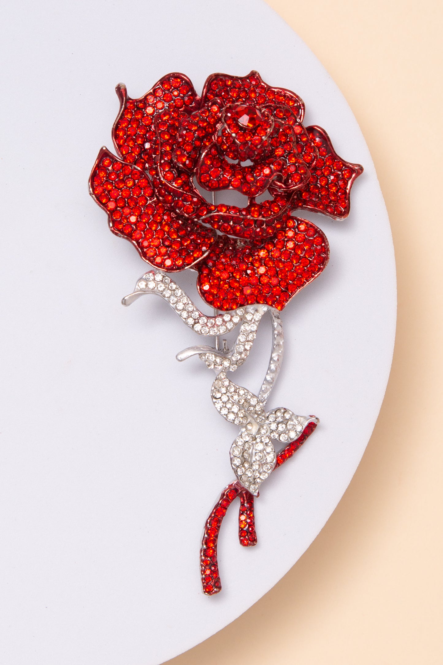 Phoebe Rose Flower Rhinestone Brooch | Red