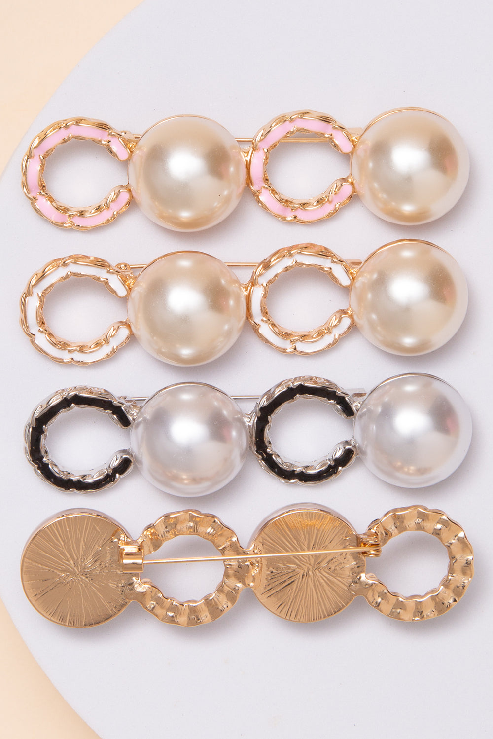 Sofia C Shape Brooch Pin With Enamel And Pearl Accents