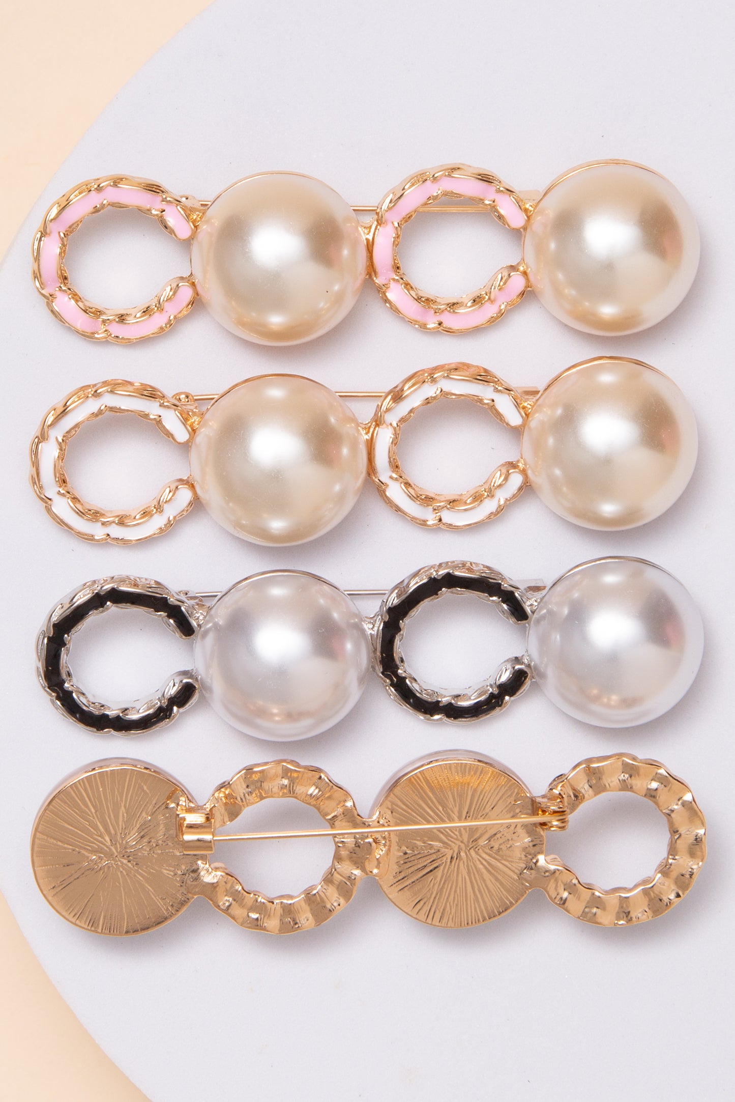 Sofia C Shape Brooch Pin With Enamel And Pearl Accents