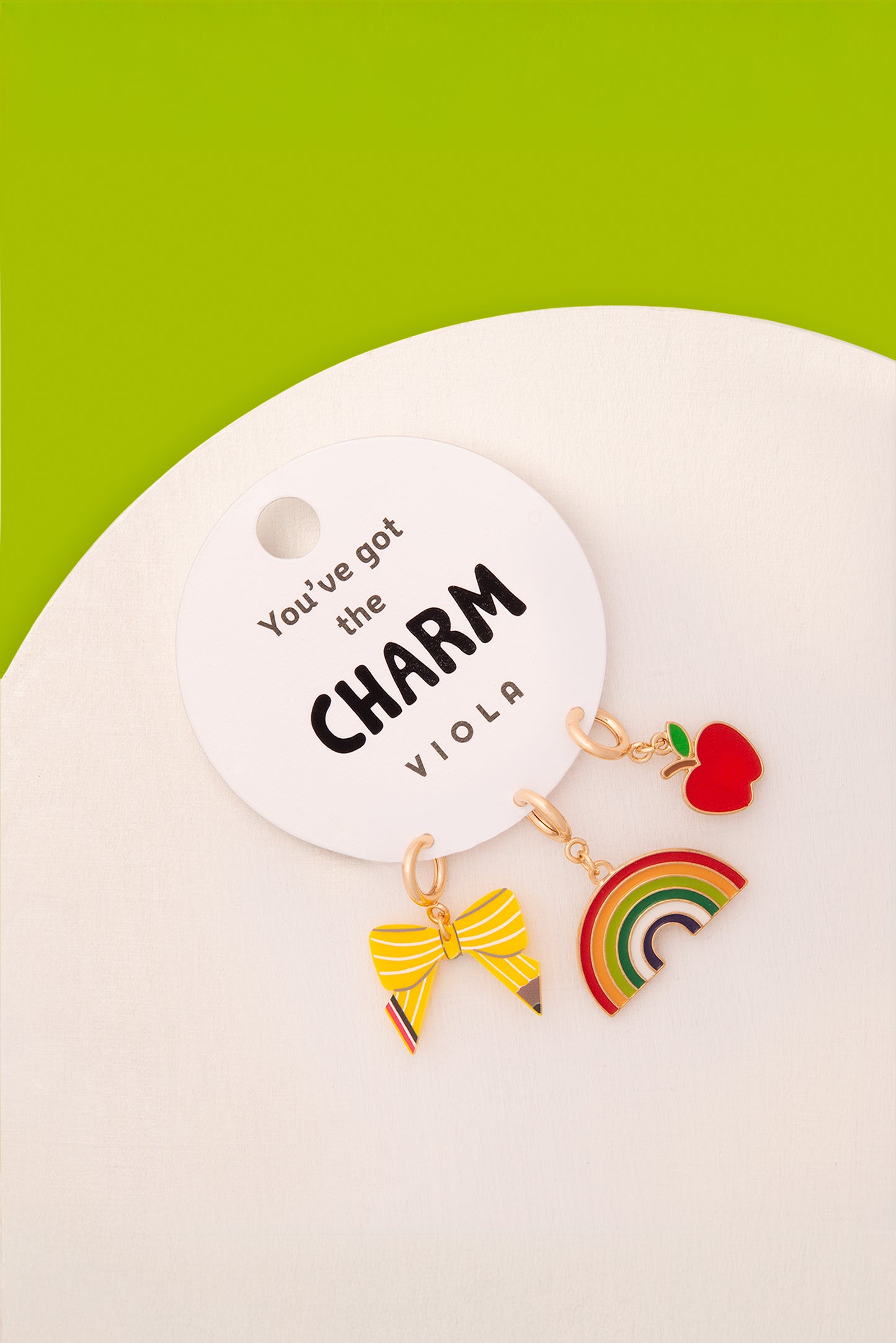 Morgan 3-Piece Enamel Charm Set -  Bow, Rainbow, and Apple Charms