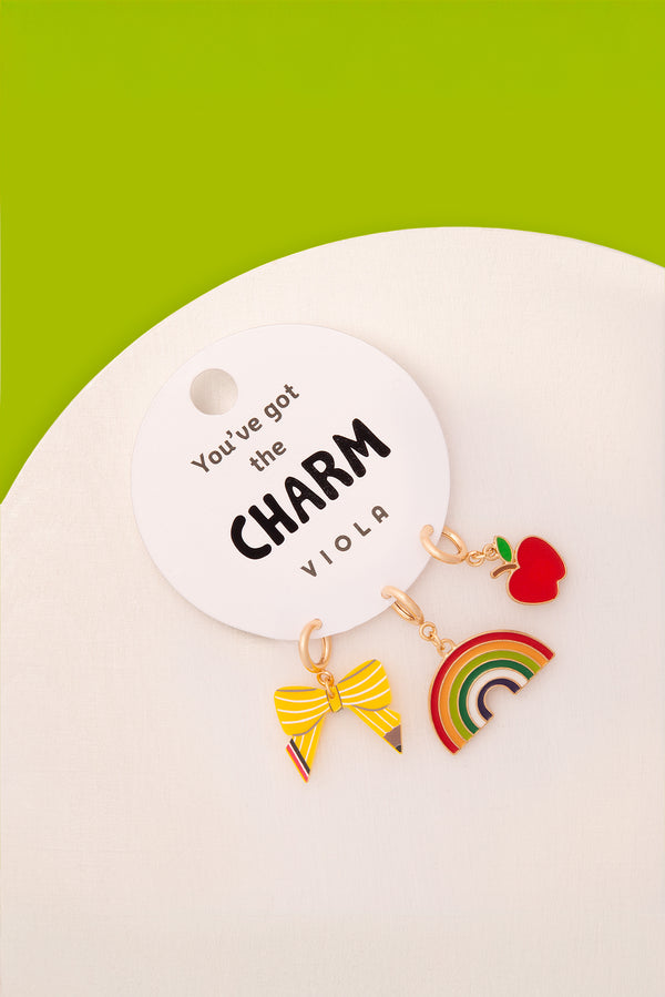 Morgan 3-Piece Enamel Charm Set -  Bow, Rainbow, and Apple Charms