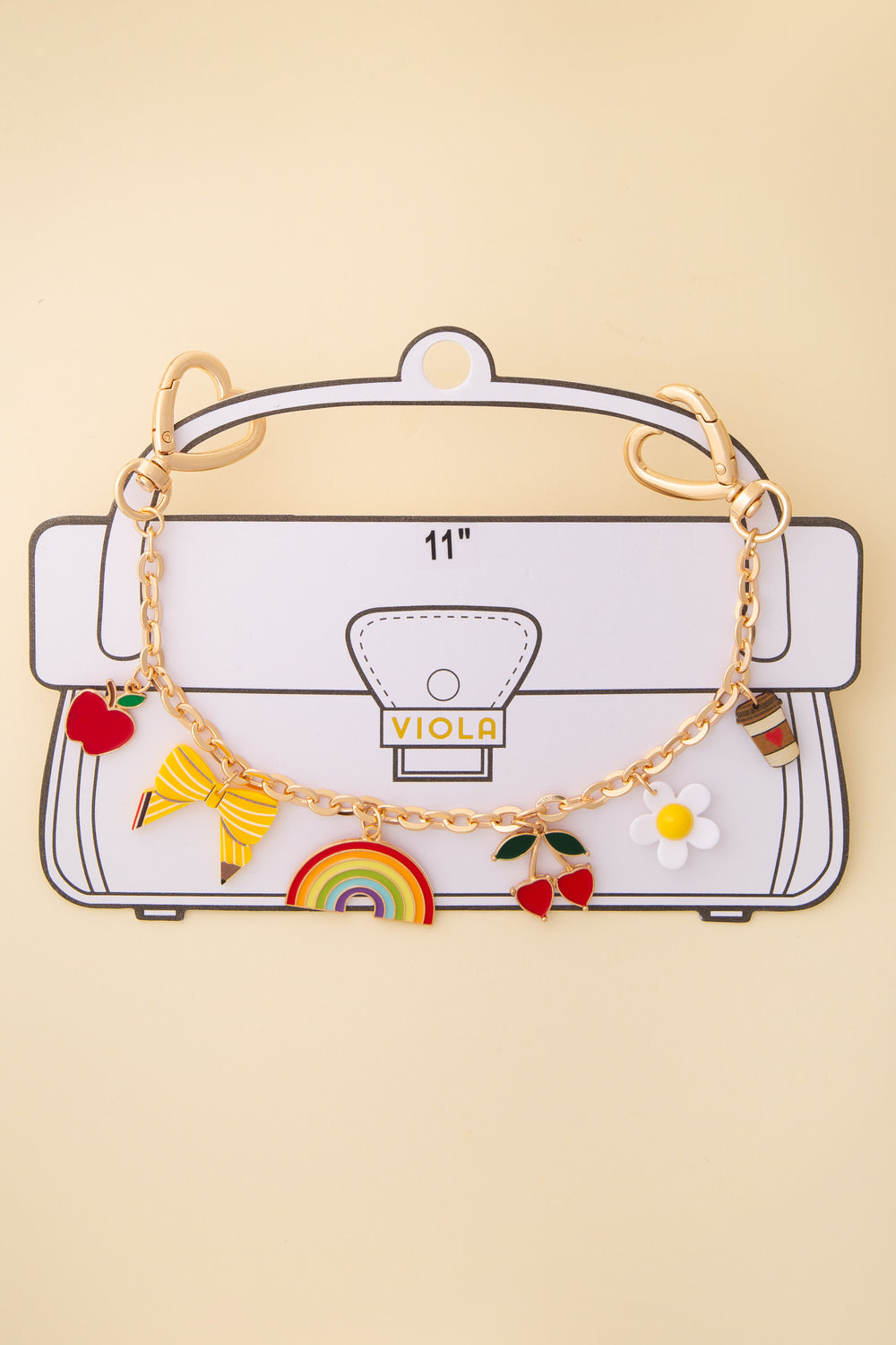 Dakota Happy Theme Enamel Bag Charm Chain with Heart Snap