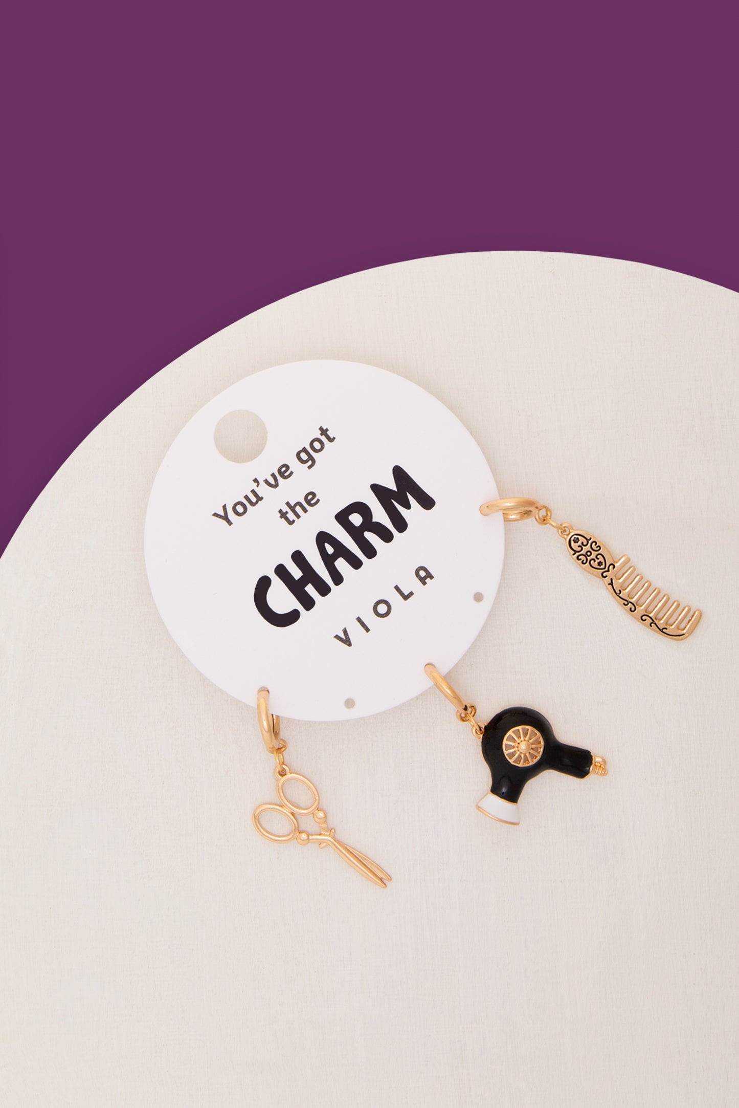 Lauren Enamel Charm Set Featuring Scissors, Hair Dryer, and Comb Charms