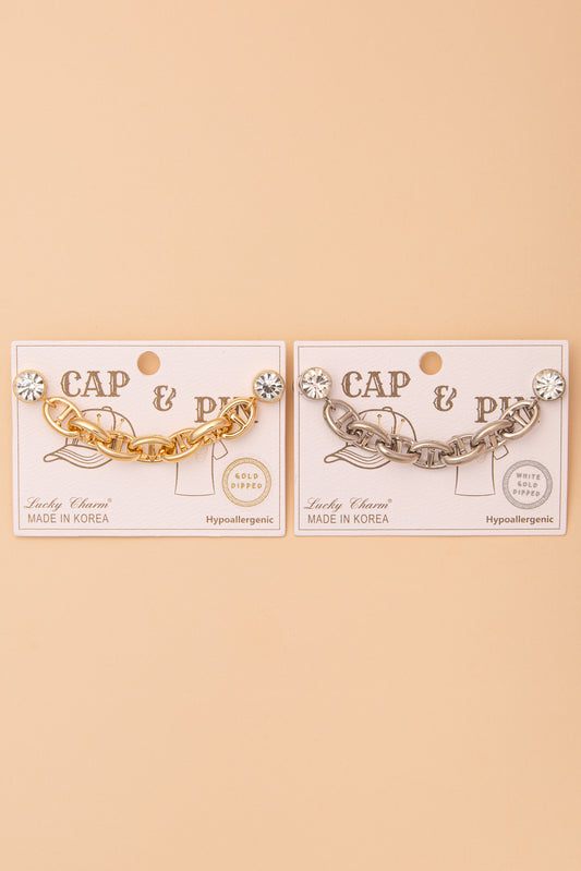 Morgan Crystal Embellished Chunky Soda Tab Link Cap Chain and Pin