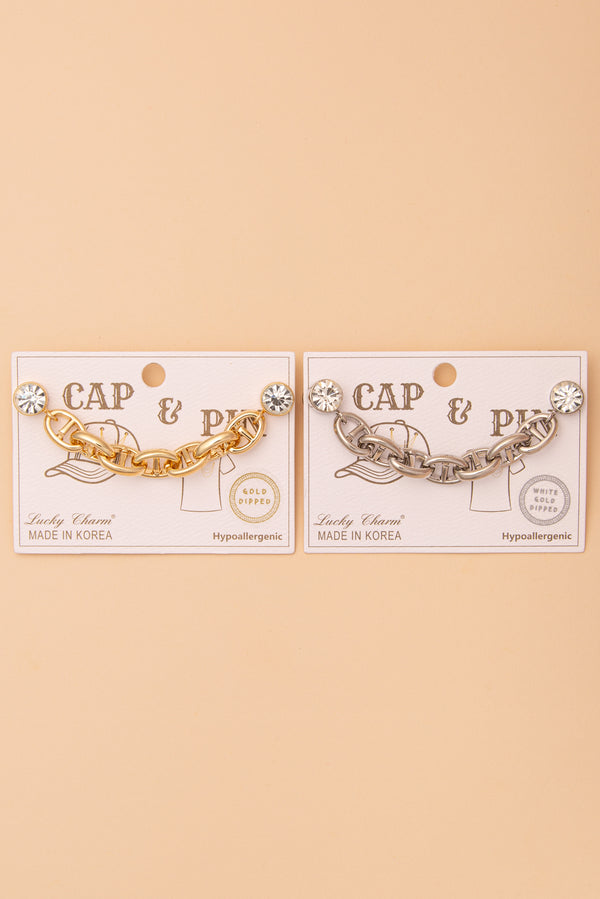 Morgan Crystal Embellished Chunky Soda Tab Link Cap Chain and Pin