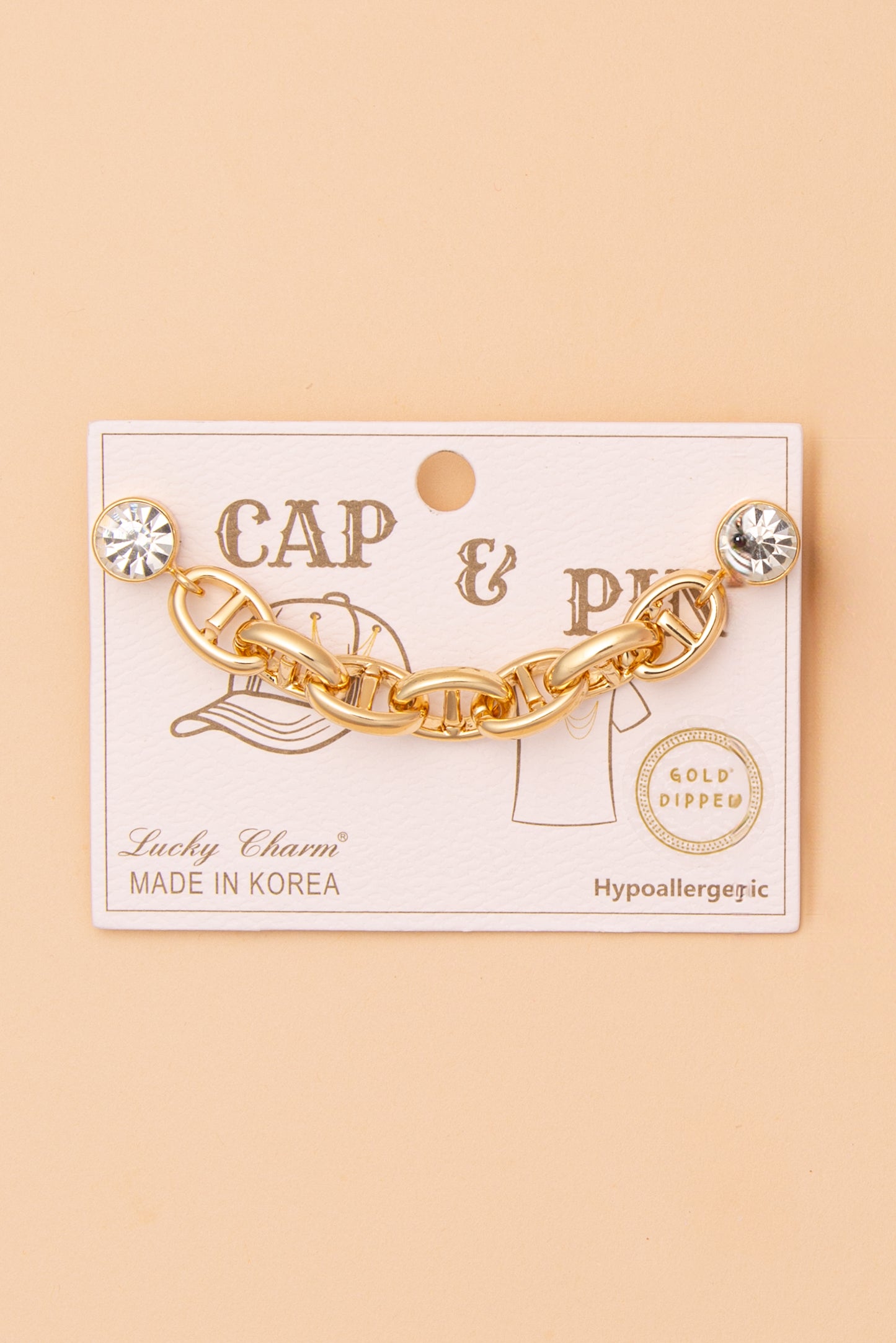 Morgan Crystal Embellished Chunky Soda Tab Link Cap Chain and Pin