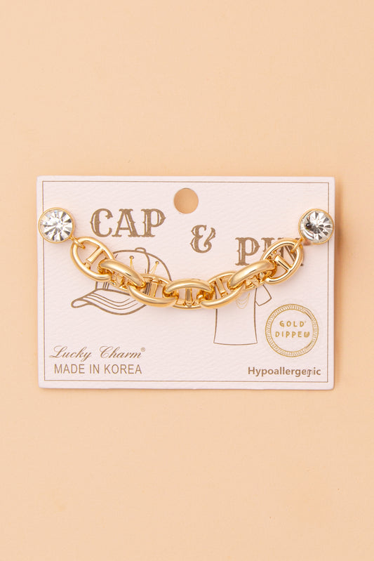 Morgan Crystal Embellished Chunky Soda Tab Link Cap Chain and Pin | Gold