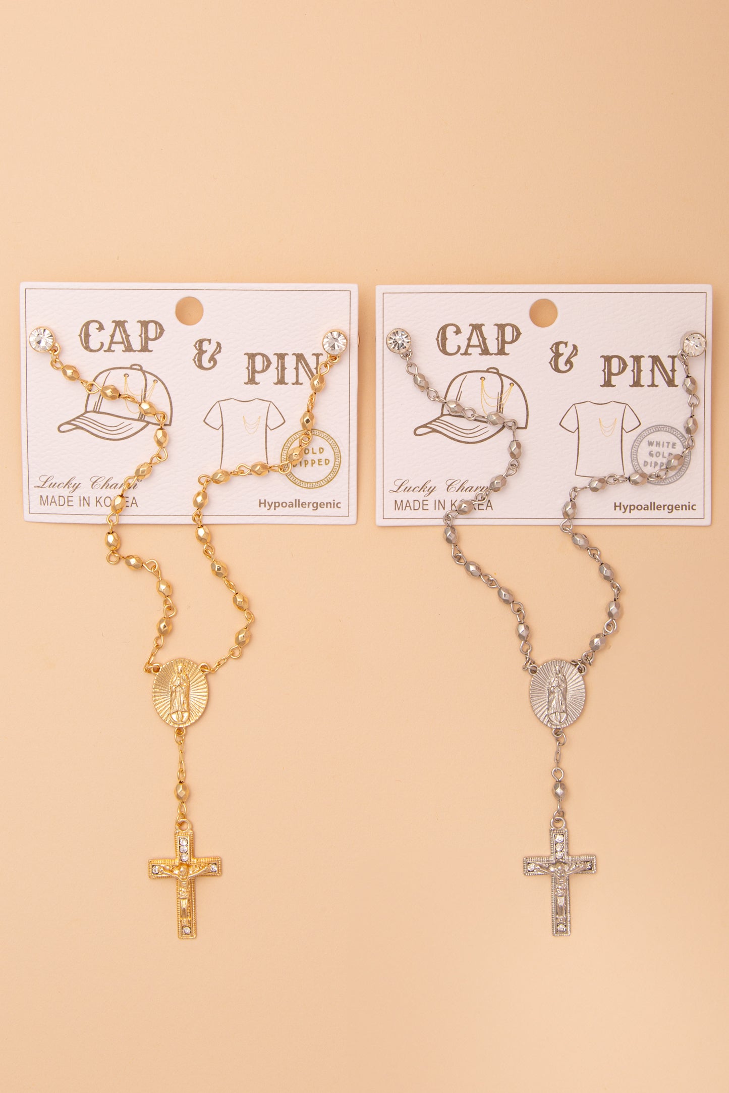 Maria Crucifix Crystal Medallion Cap Chain and Pin