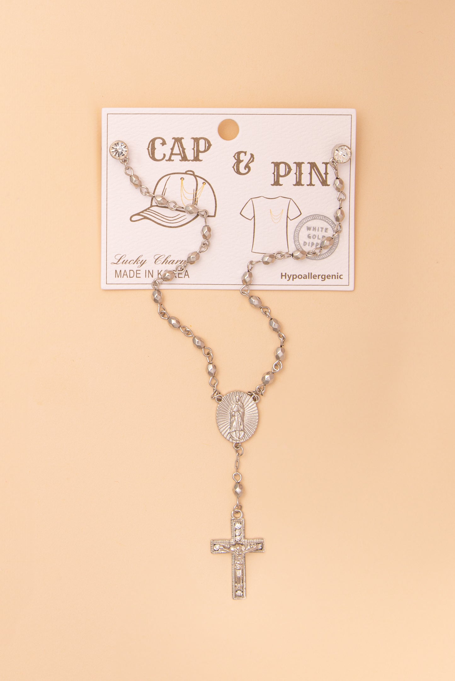 Maria Crucifix Crystal Medallion Cap Chain and Pin