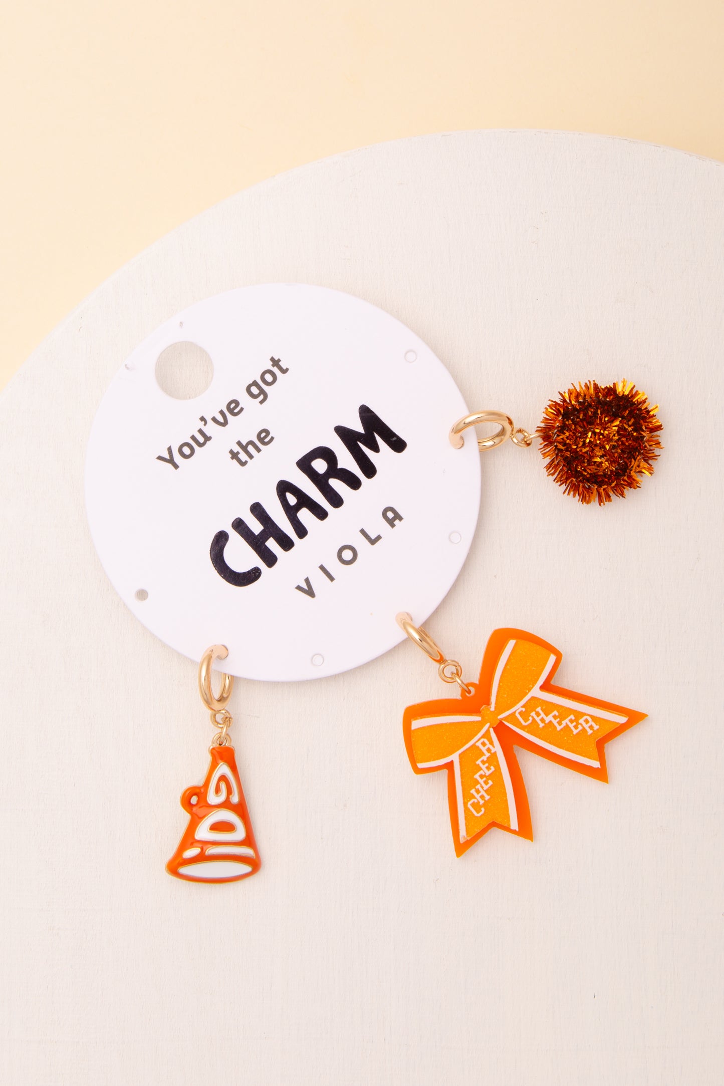Ella Charm Set Featuring Pom Pom, Megaphone, and Glittered Bow