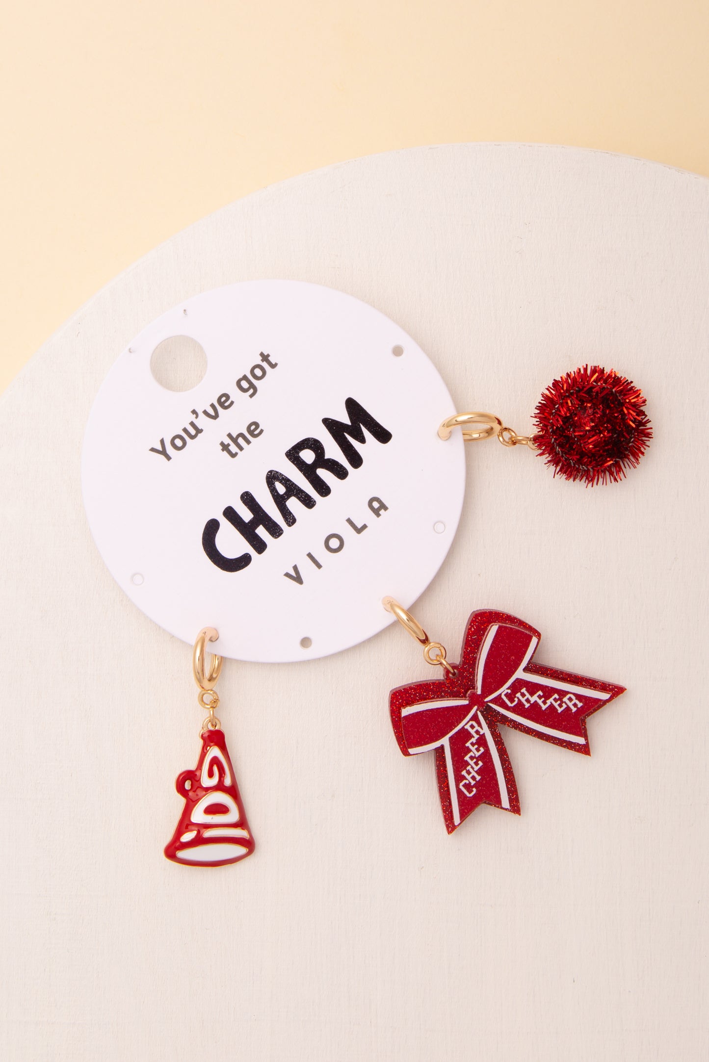 Ella Charm Set Featuring Pom Pom, Megaphone, and Glittered Bow