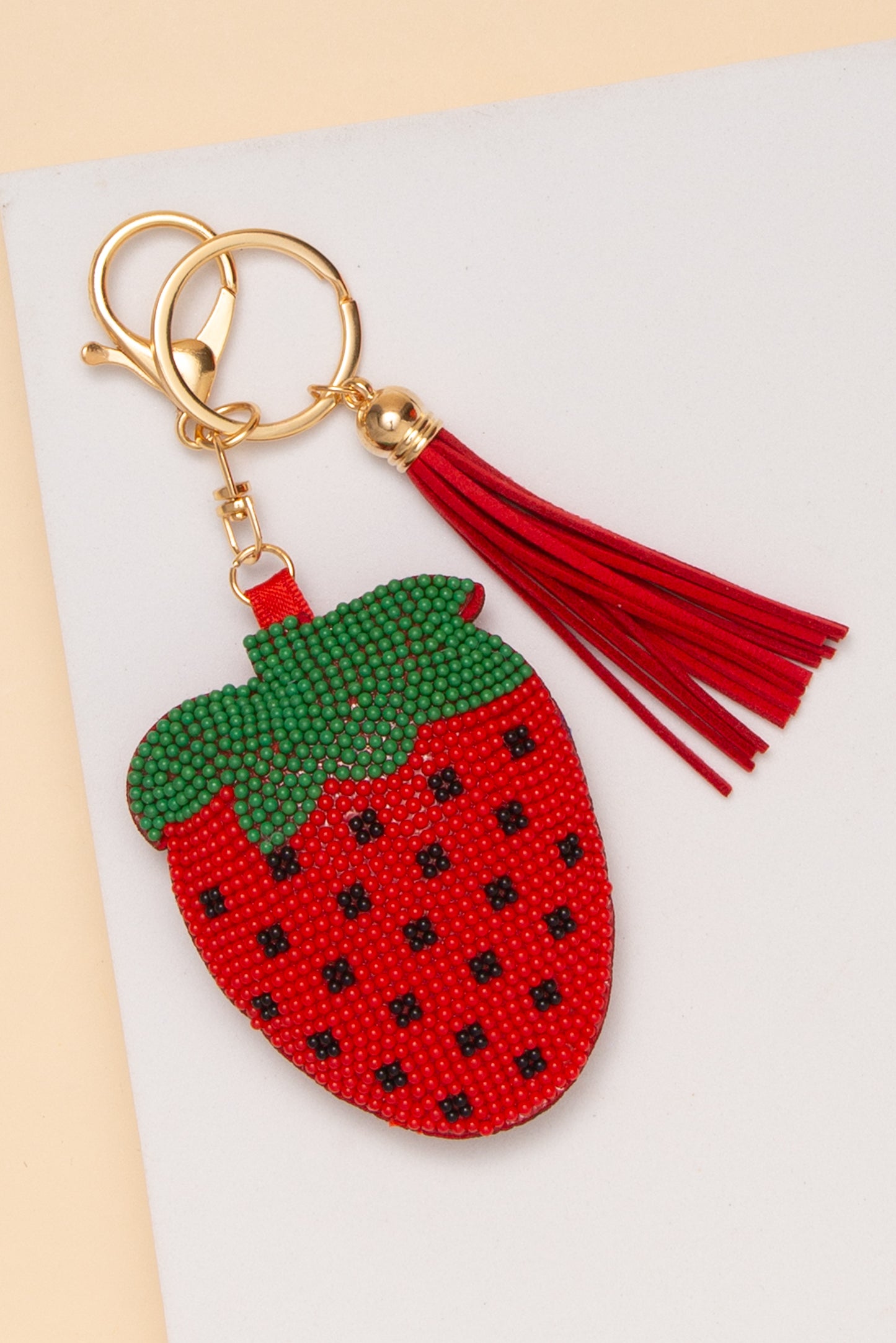 Veronica Strawberry Beaded Bag Charm Keychain With Tassel