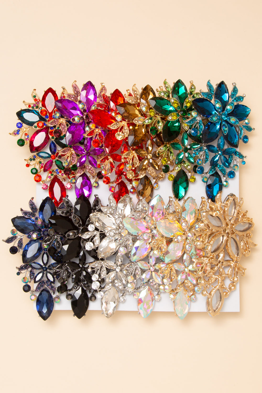 Emilia Multi Crystal or Pearl Rhinestone Cluster Flower Brooch