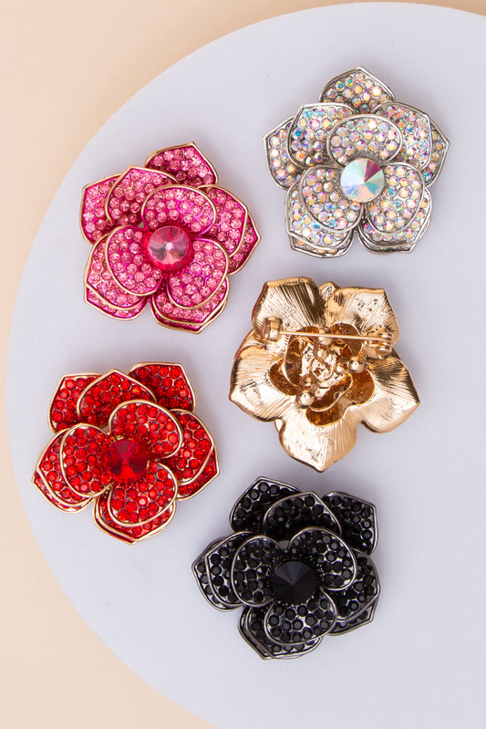 Alice Camellia Brooch Pin with Rhinestone