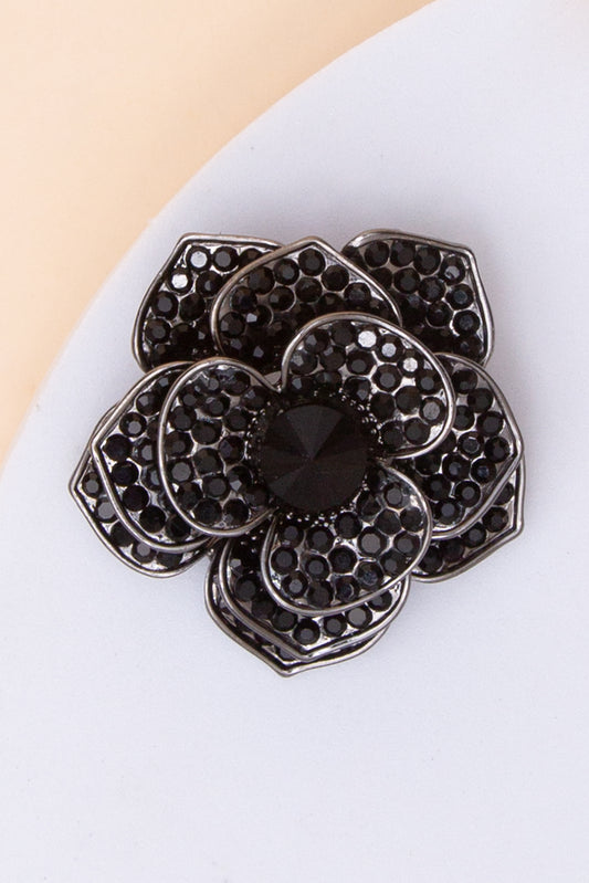 Alice Camellia Brooch Pin with Rhinestone | Black
