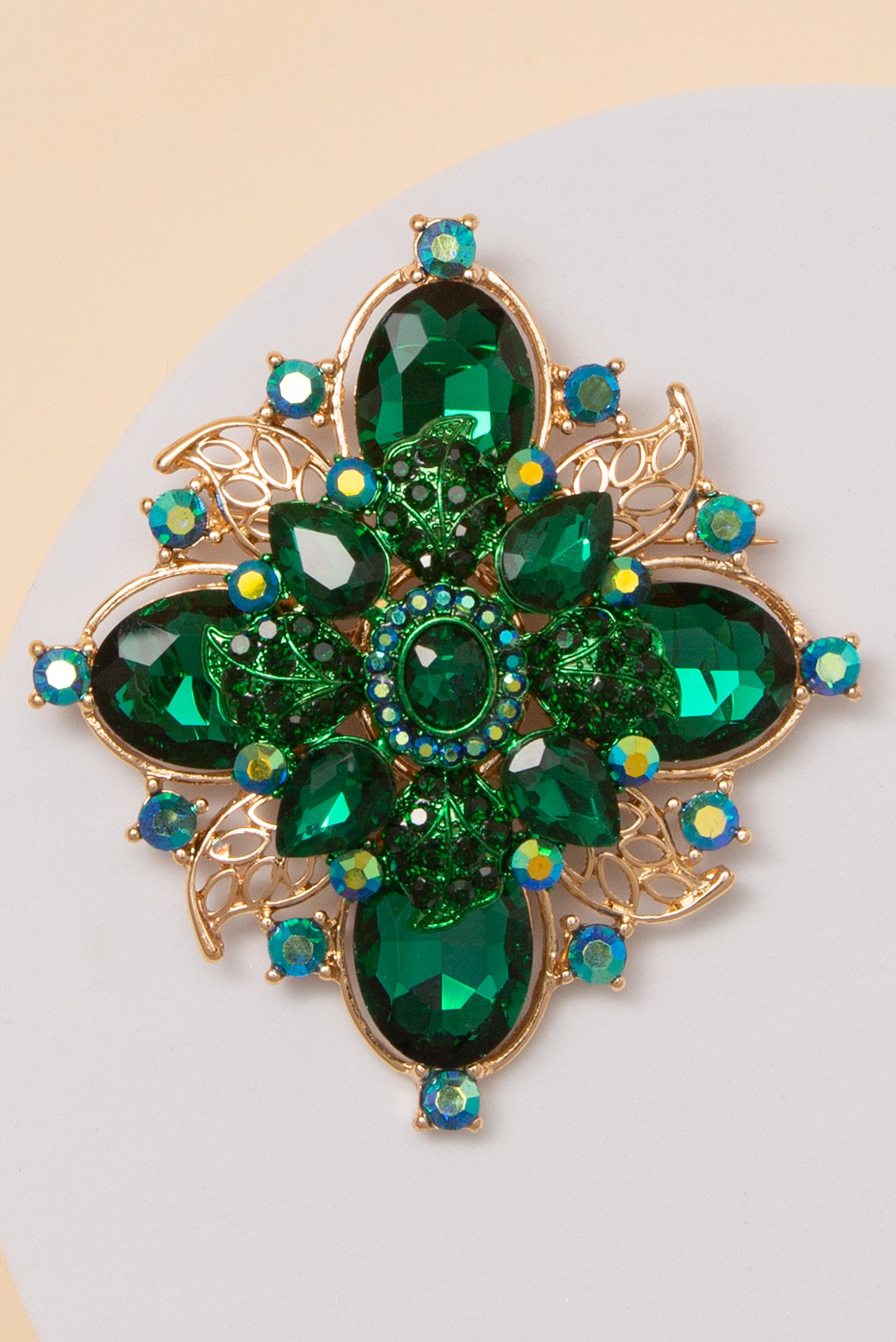 Anastasia Flower Shaped Brooch Pin with Multicolor Crystal