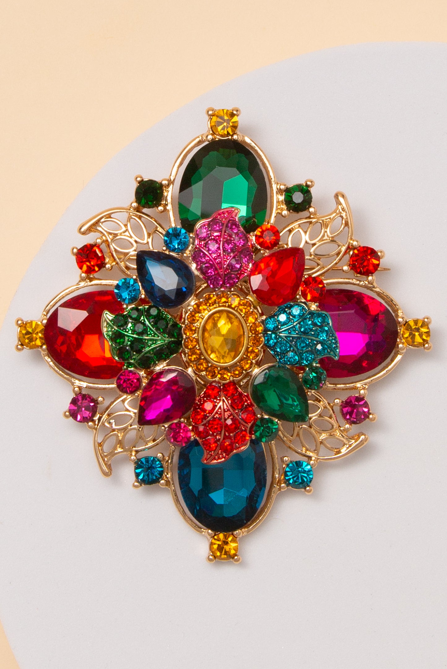 Anastasia Flower Shaped Brooch Pin with Multicolor Crystal