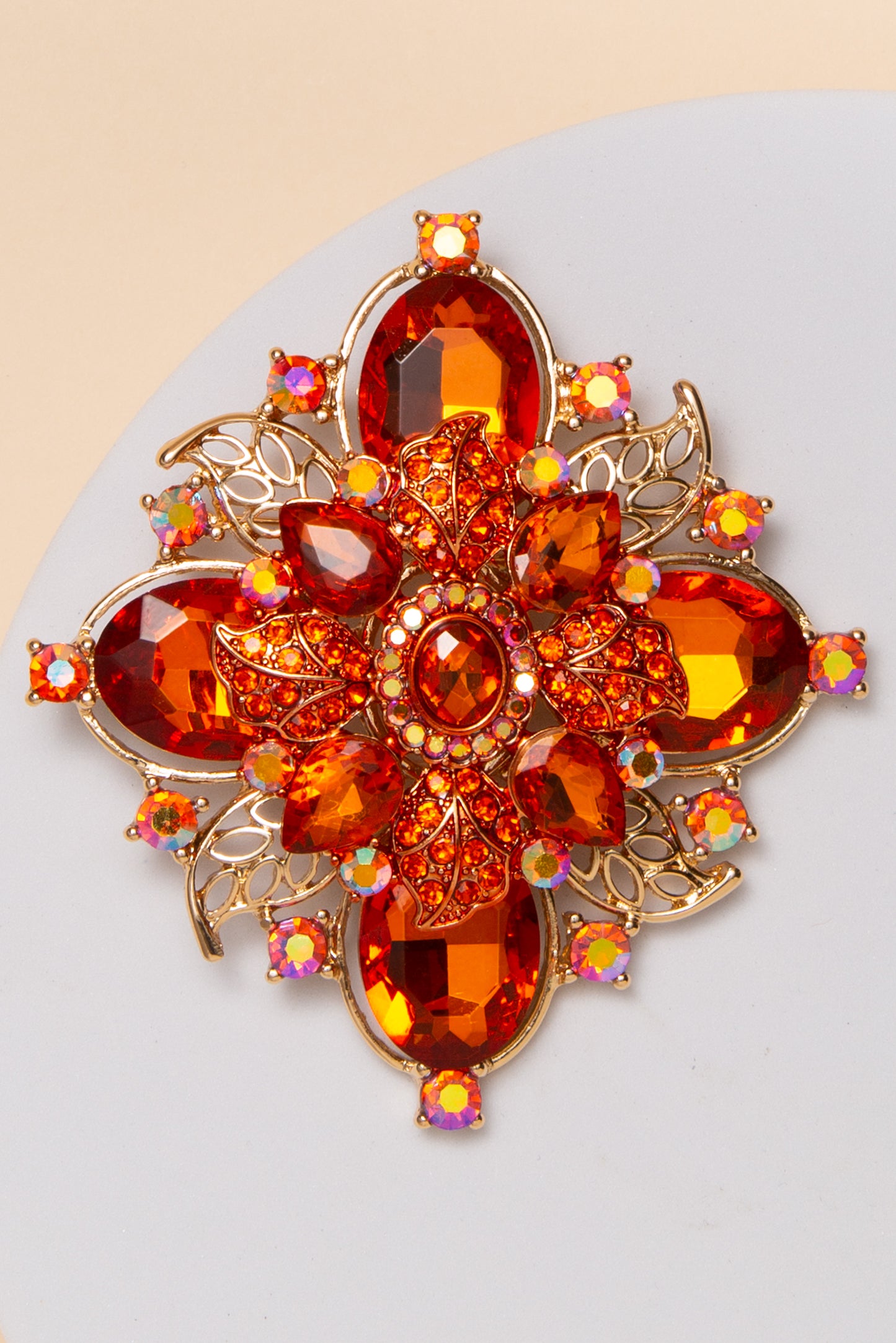 Anastasia Flower Shaped Brooch Pin with Multicolor Crystal