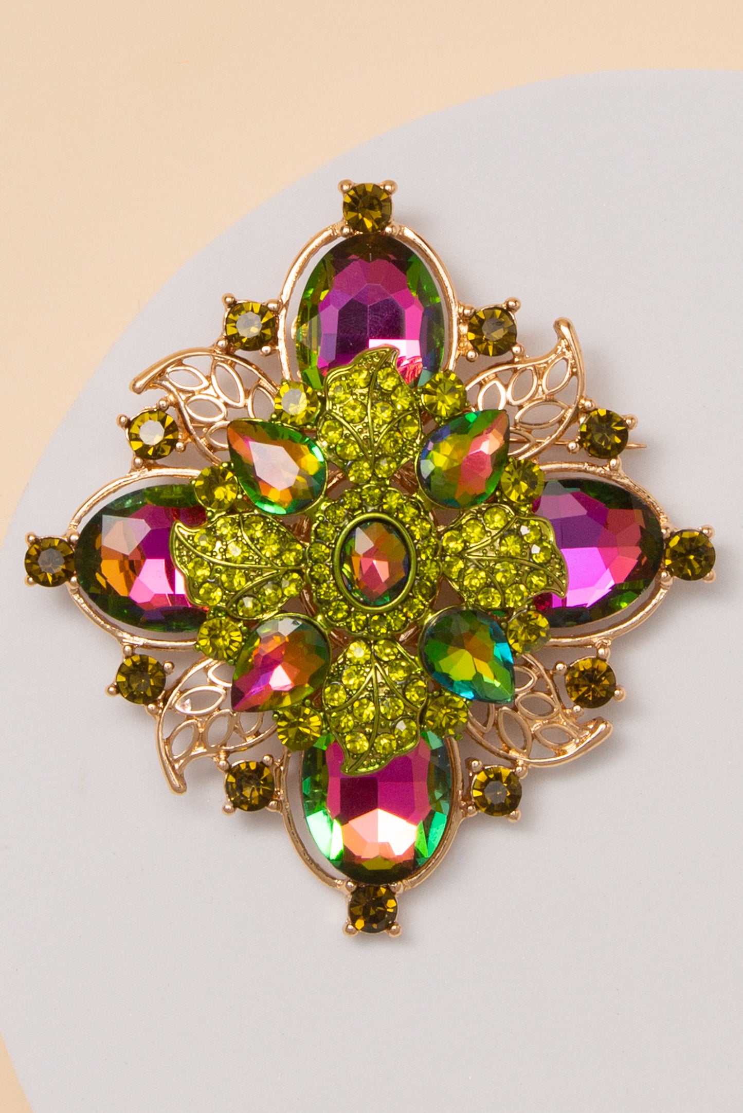 Anastasia Flower Shaped Brooch Pin with Multicolor Crystal