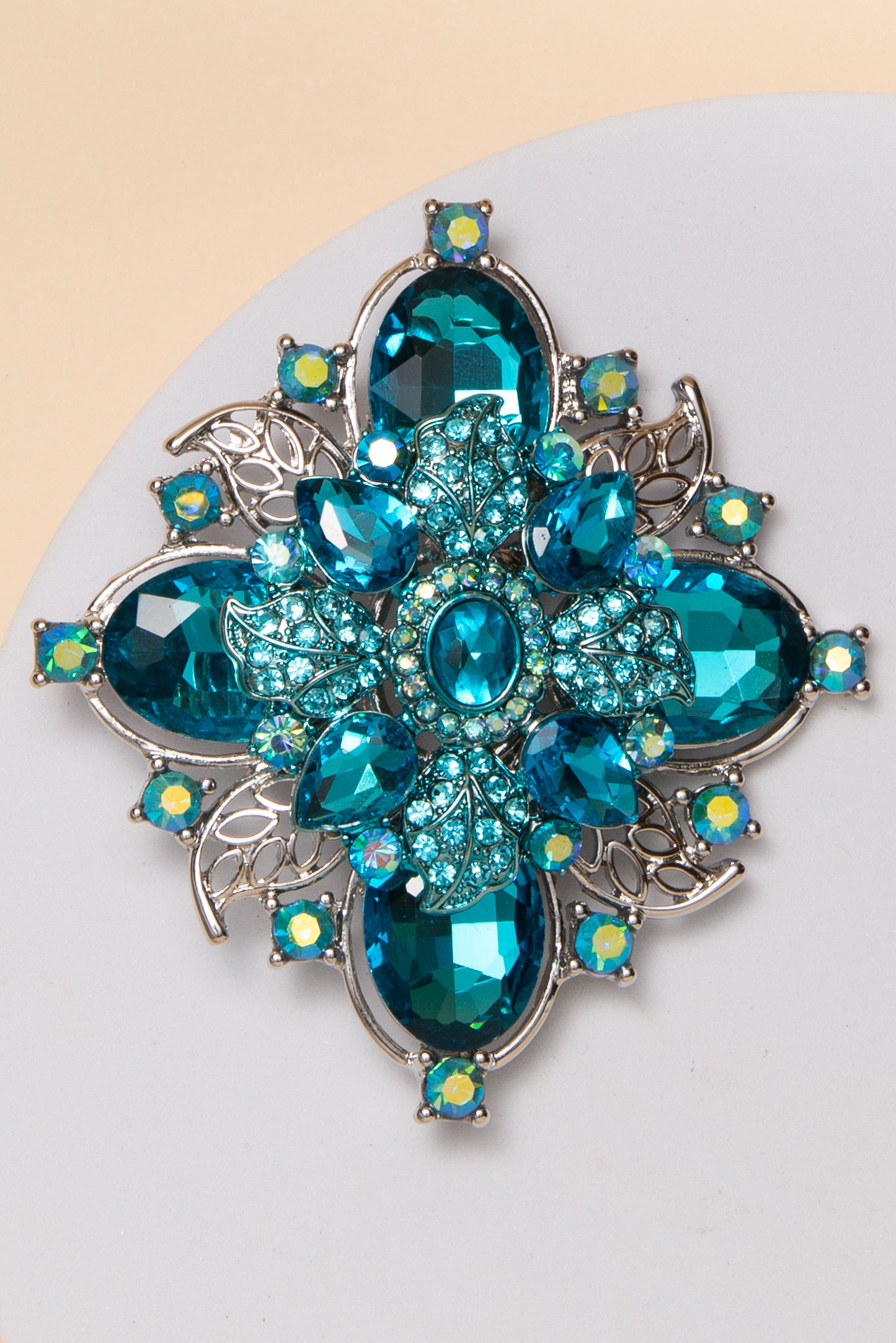 Anastasia Flower Shaped Brooch Pin with Multicolor Crystal