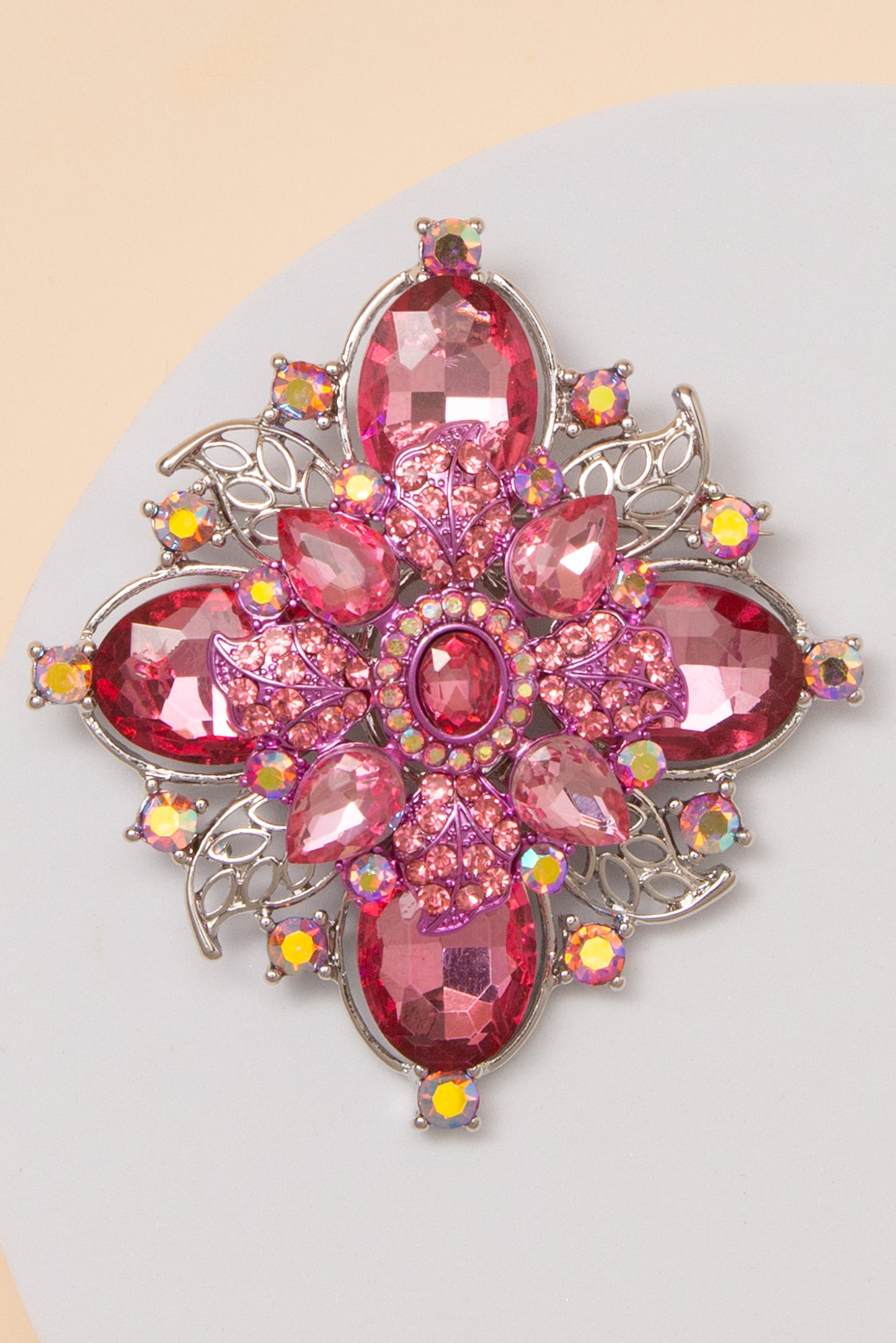Anastasia Flower Shaped Brooch Pin with Multicolor Crystal