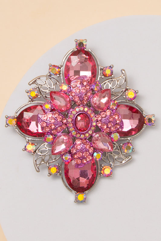 Anastasia Flower Shaped Brooch Pin with Multicolor Crystal
