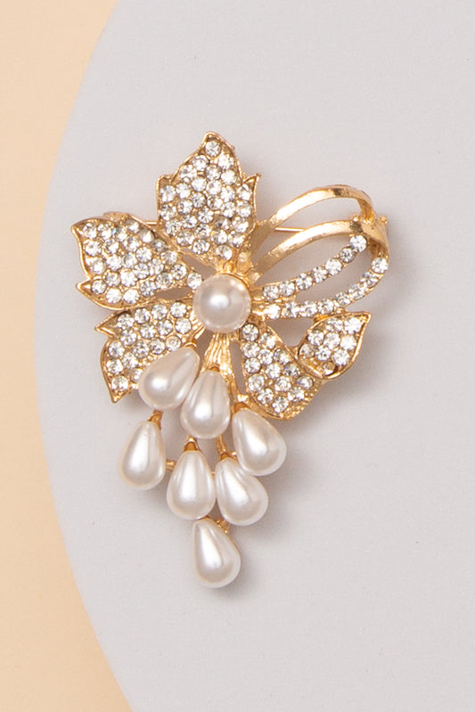 Isabelle Floral Brooch with Pearl Drops and Crystal Accents