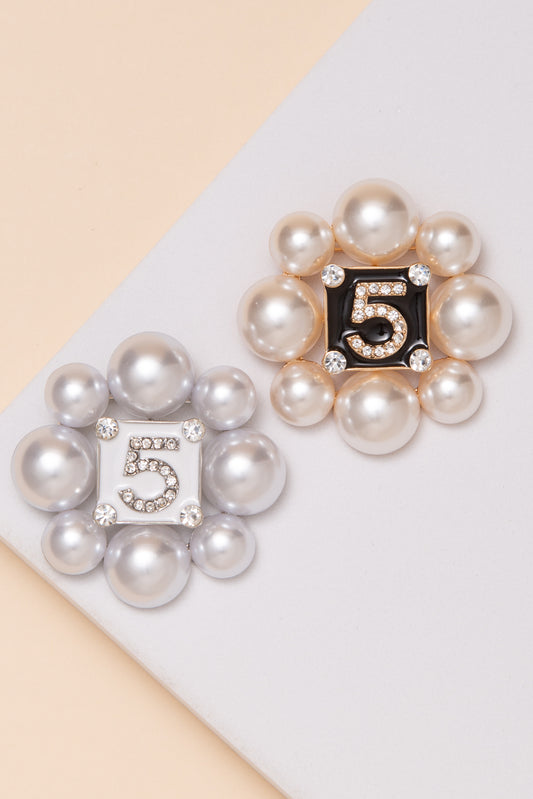 Alana Pearl Frame with Crystal Number Five Brooch Pin