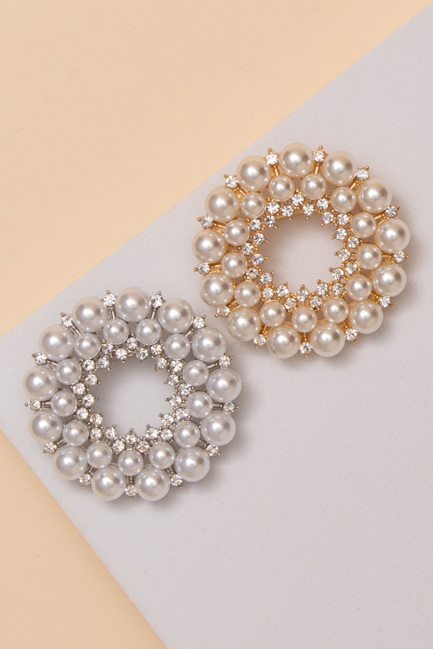 Camille Open Center Pearl And Crystal Round Brooch Pin