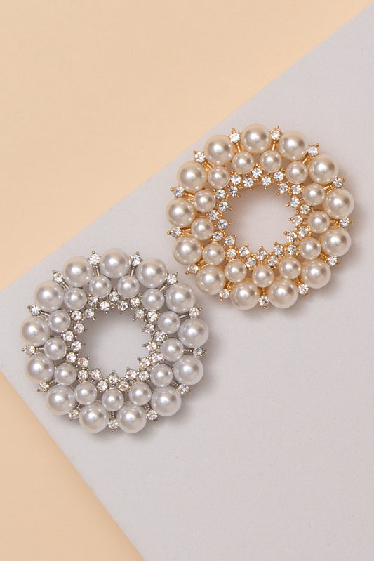 Camille Open Center Pearl And Crystal Round Brooch Pin