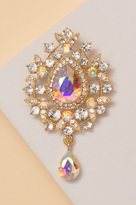 Brooke Tear Drop Rhinestone Brooch | Iridescent