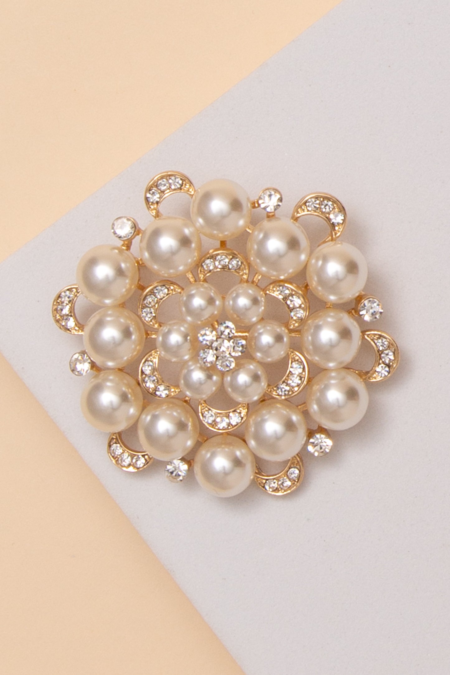 Heidi Rhinestone Pearl Brooch | Gold