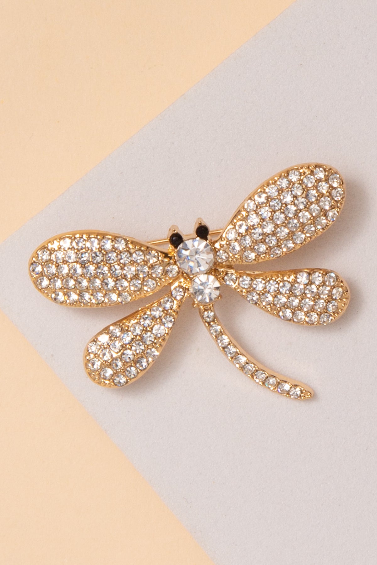Jazmine Dragonfly Rhinestone Brooch | Gold 