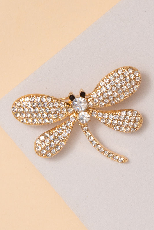 Jazmine Dragonfly Rhinestone Brooch | Gold 