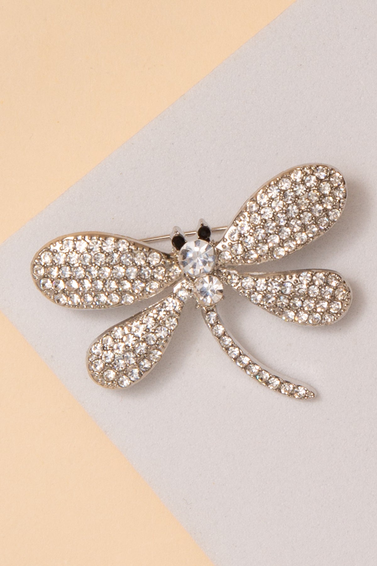 Jazmine Dragonfly Rhinestone Brooch | Silver