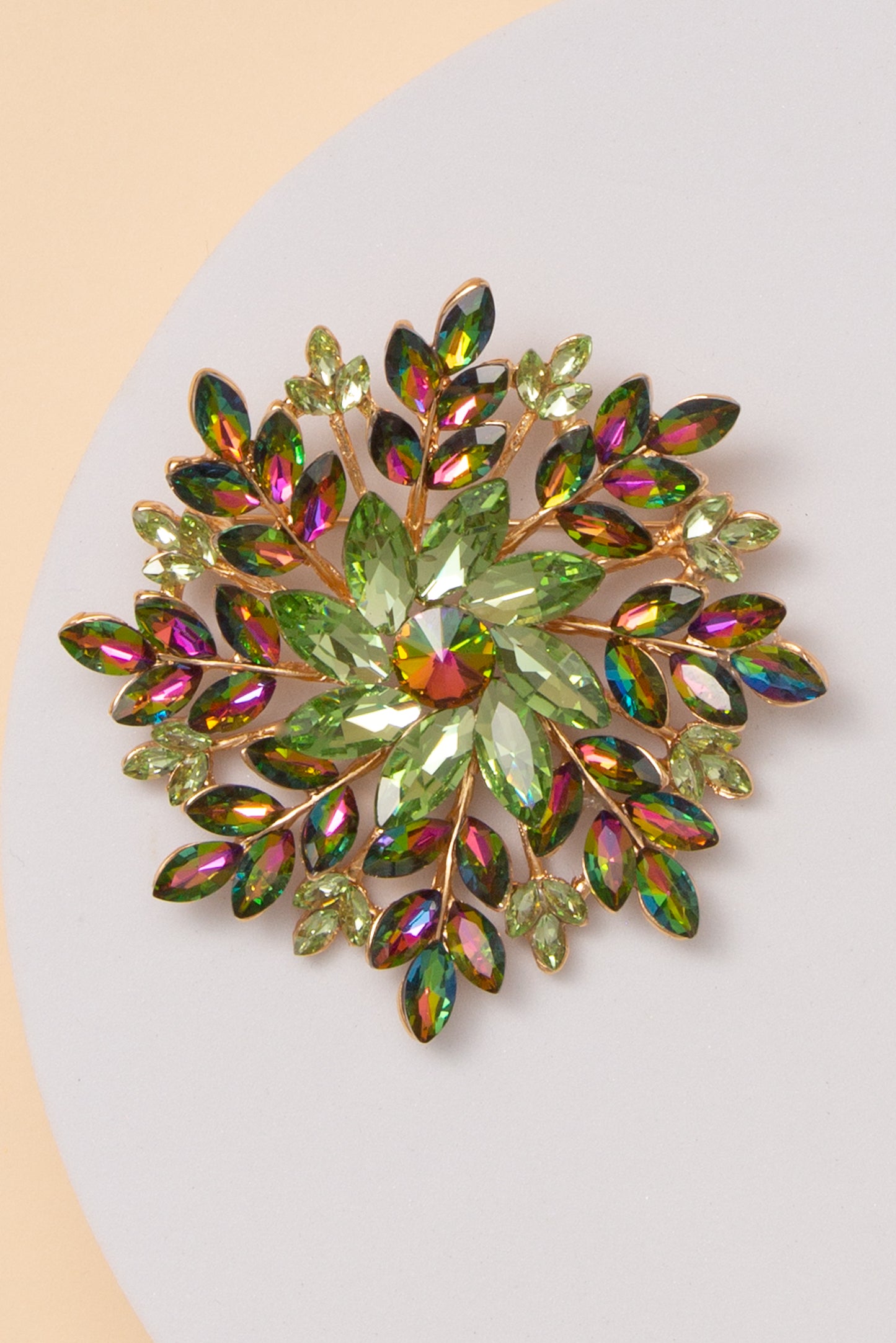 Violet Floral Brooch with Multilayered Crystal Cluster