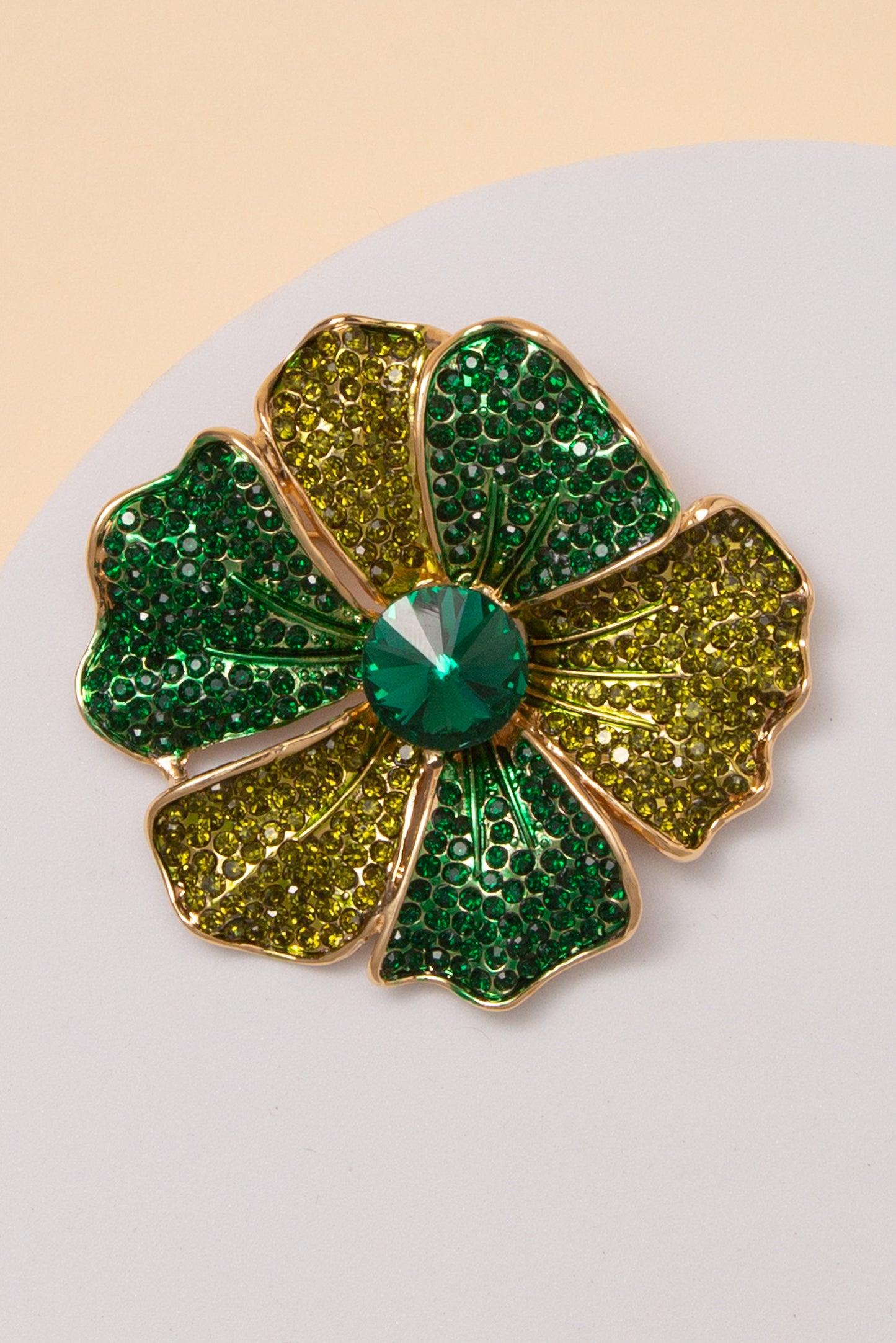 Luna Flower Brooch Pin with Rhinestone Paved Petals