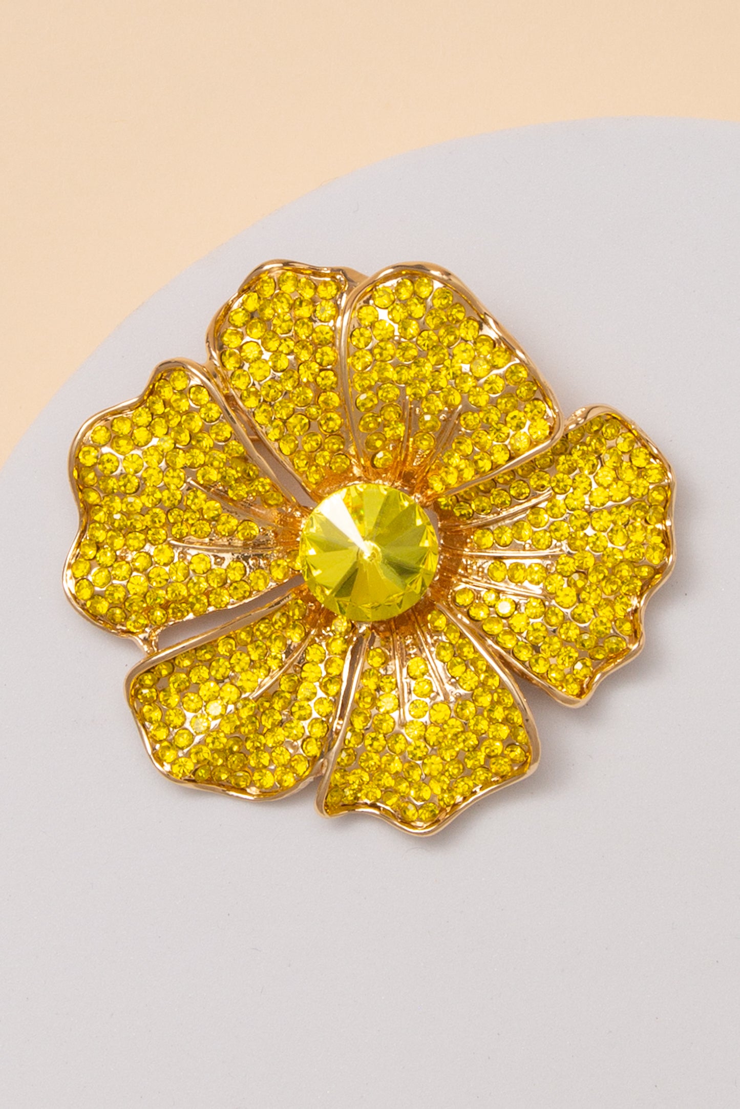 Luna Flower Brooch Pin with Rhinestone Paved Petals