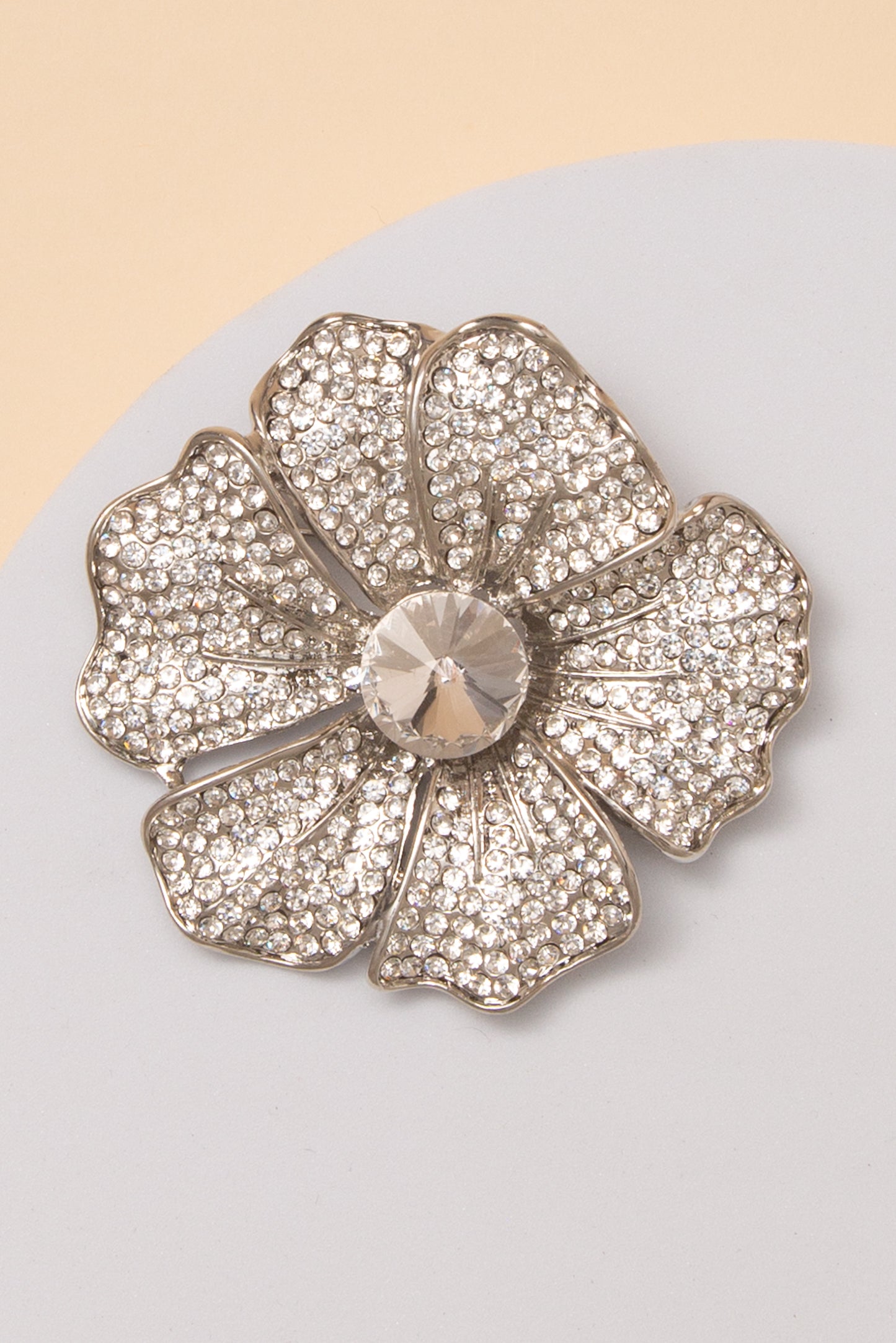 Luna Flower Brooch Pin with Rhinestone Paved Petals