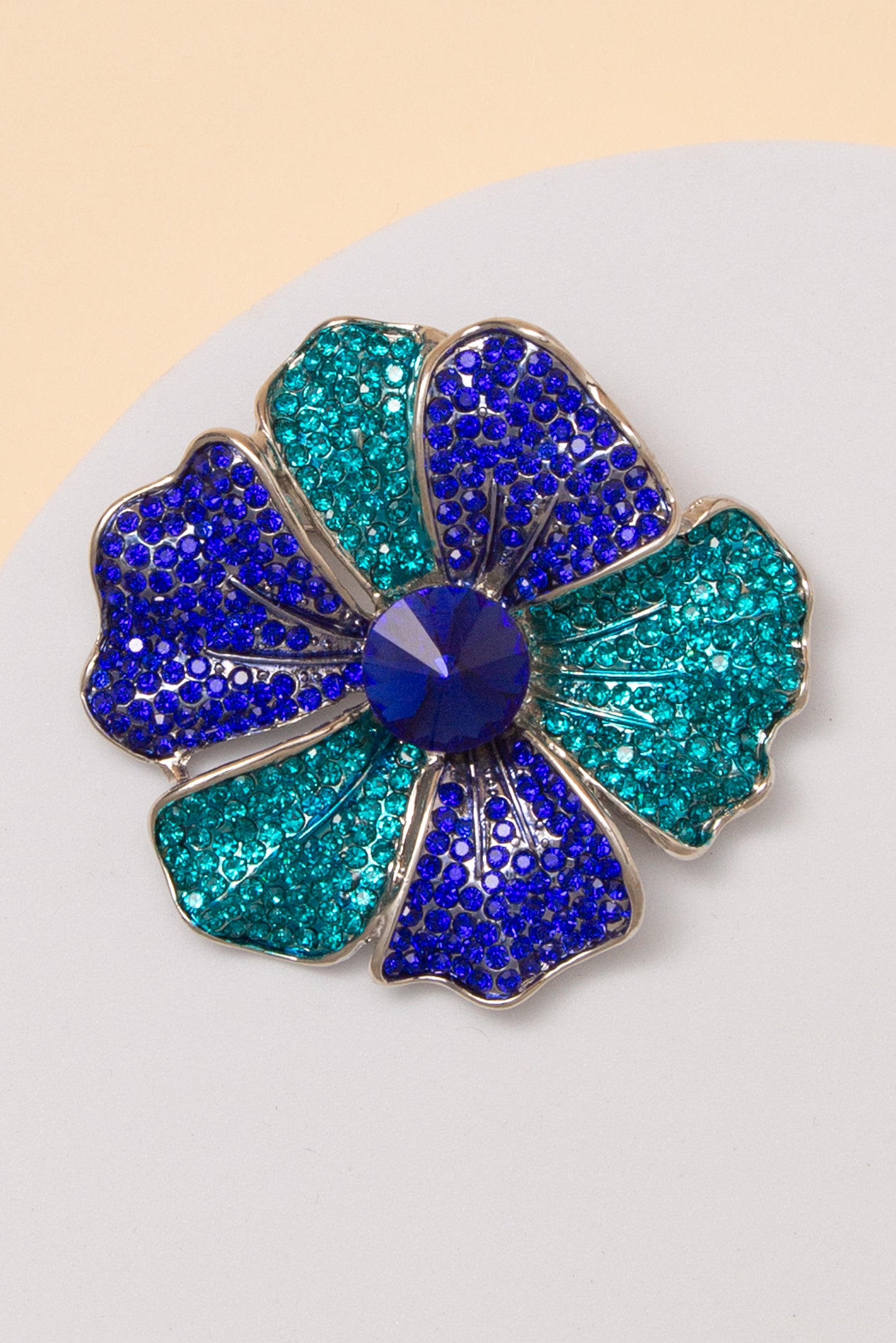 Luna Flower Brooch Pin with Rhinestone Paved Petals