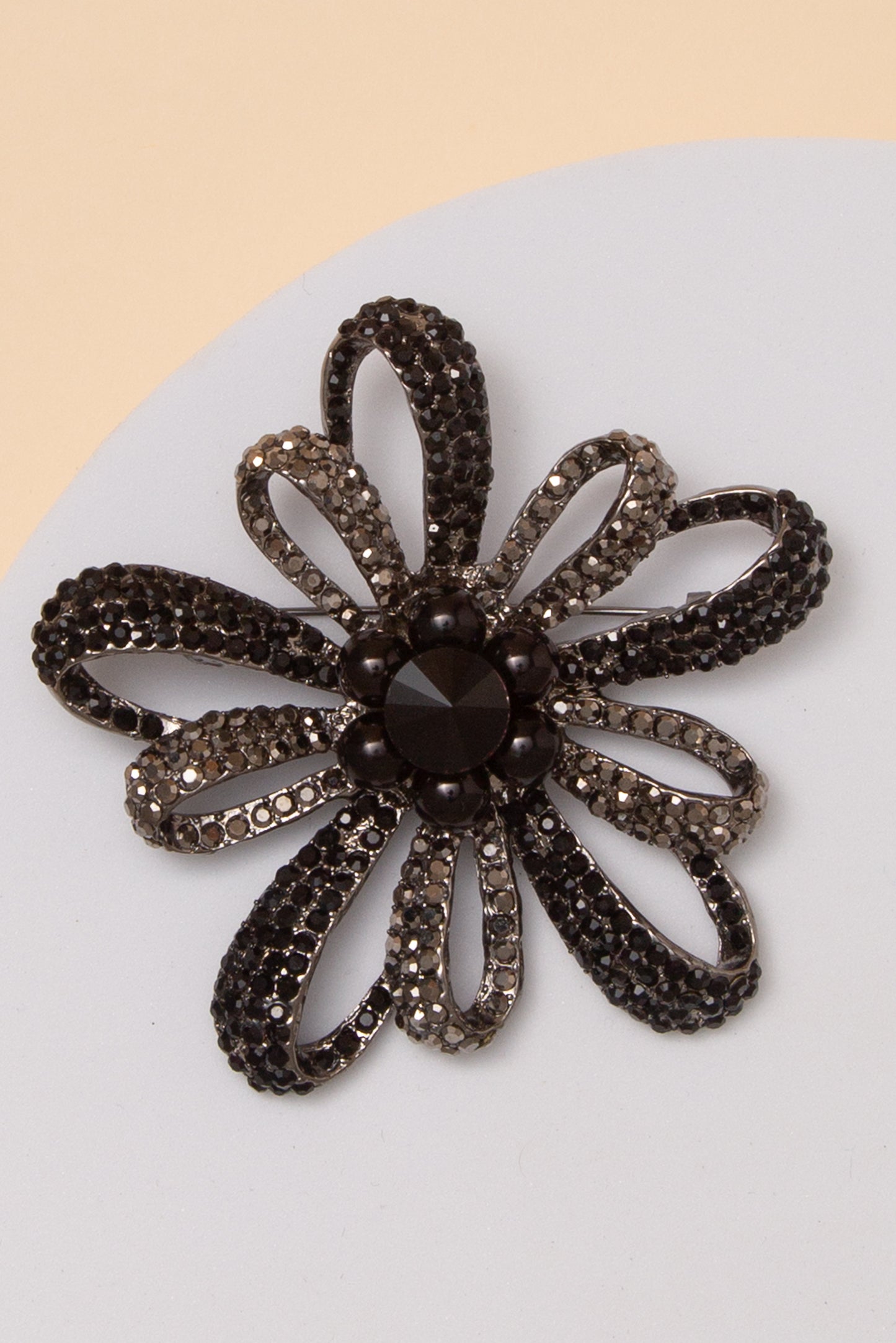 Mila Floral Crystal Rhinestone Brooch Pin with Open Loop Petal