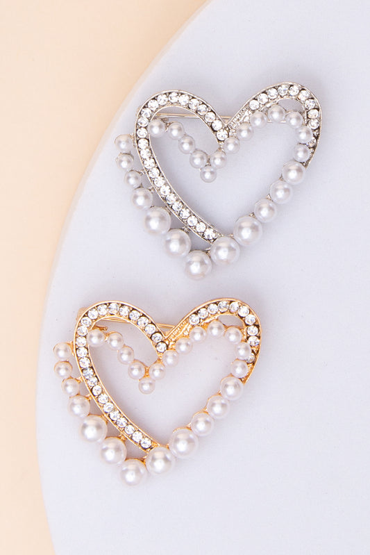 Isabel Pearl Overlayed Crystal Heart Brooch Pin