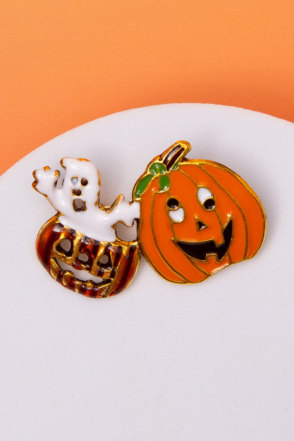 Elaine Fashion Halloween Pin – Ghost and Pumpkin Design