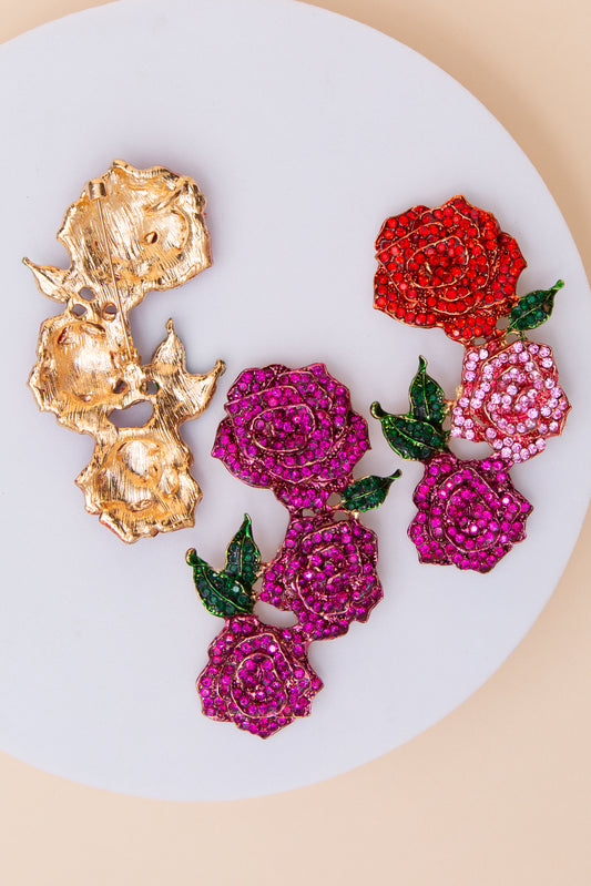 Camellia Flower Brooch Pin with Crystal Stones