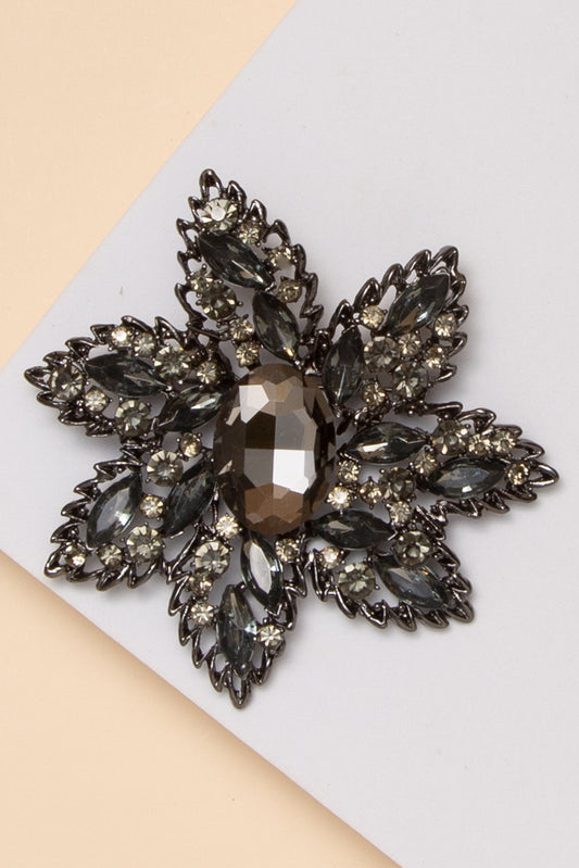 Selena Multi-Cut Crystal Rhinestone Embellished Flower Brooch Pin | Black