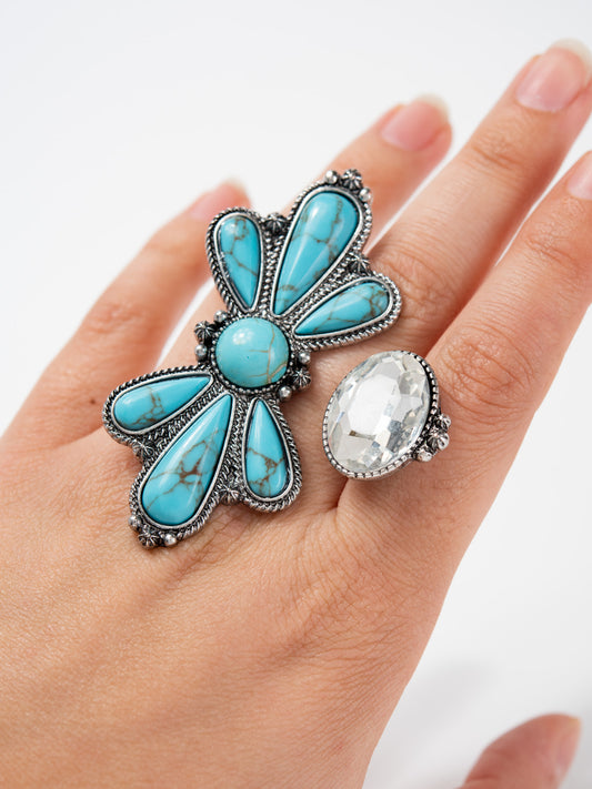 Danni Western Jeweled Floral Turquoise Cuff Ring