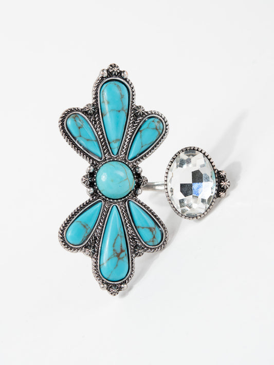 Danni Western Jeweled Floral Turquoise Cuff Ring